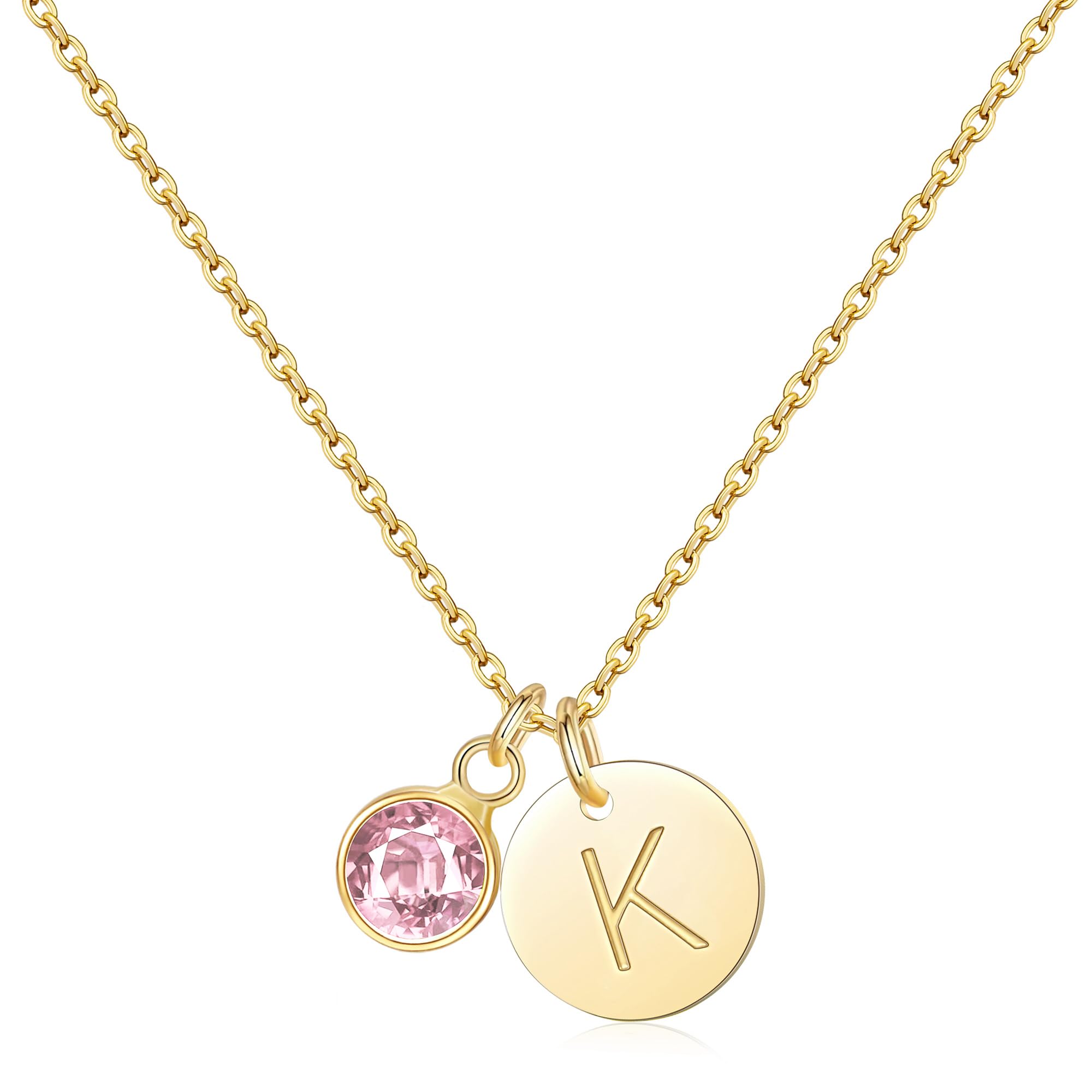 RLMOON Christmas Gifts Stocking Stuffers for Teen Initial Birthstone Necklaces for Women Dainty 14K Gold Plated Initial Necklace Letter A-Z Pendant CZ