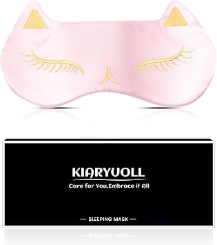 Cat Silky Sleep Mask, 1 Count Pink Silky Fabric with Nose Bridge Design and Adjustable Strap for Sleeping, Light Blocking Gifts