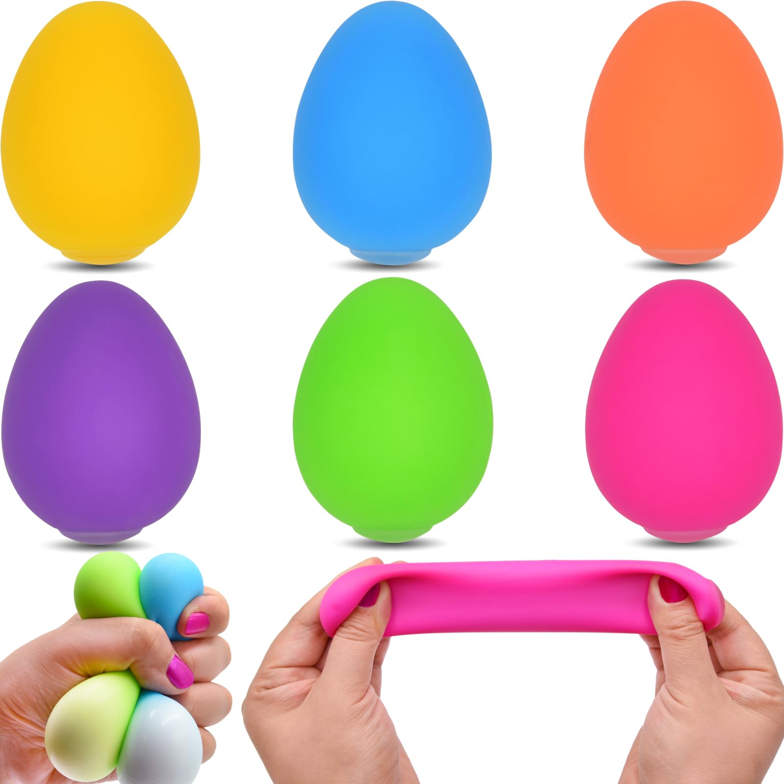 6 Pack Easter Eggs Squeeze Toys Stress Balls Squishy Toys for Kids Boys Girls Easter Egg Hunt Easter Basket Stuffers Egg Fillers Party Favors Gifts