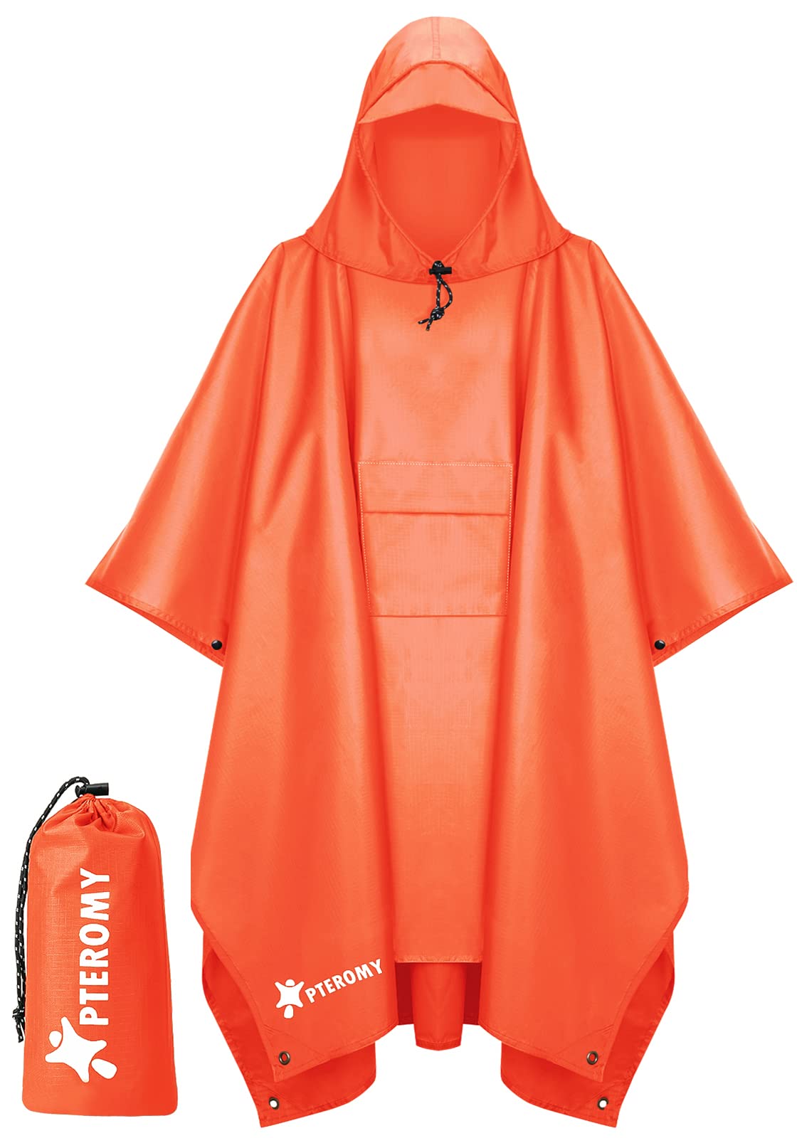 PTEROMY Hooded Rain Poncho for Adults, Reusable Waterproof Raincoat