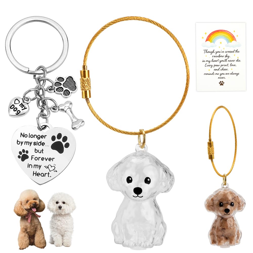 FIDWALL Dog Fur Keepsake Keychain,Pet Keepsake Keyring,Dog Shaped Hair Storage Keychain,Cat Dog Fur Keepsake Keyring,Transparent Cat Dog Memorial,Portable Keepsake Key Holder (Teddy)