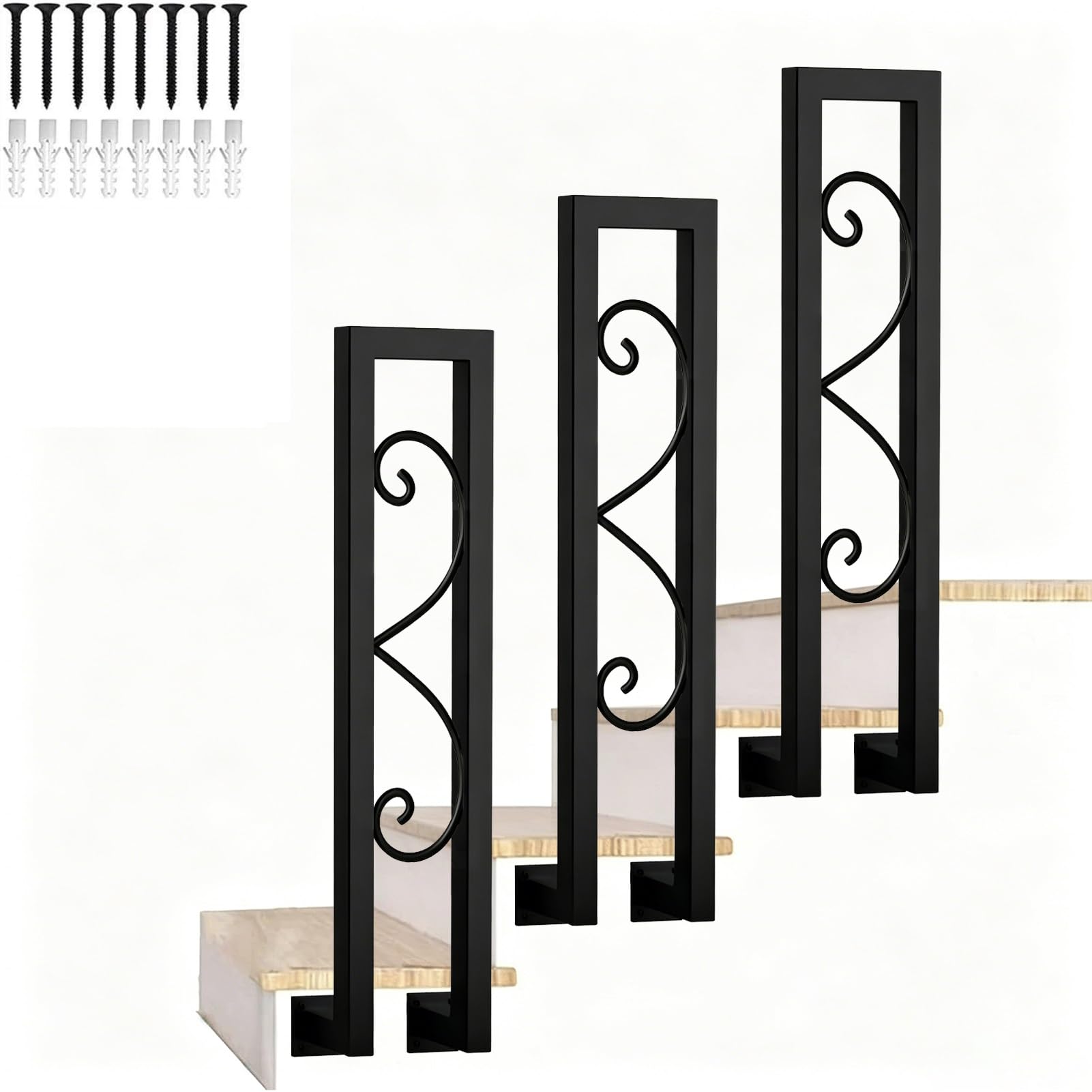 U-Shaped Handrail for Outside 1 Step, Wrought Iron Stair Railing for Interior Exterior Staircase, Transitional Handrail for Loft Villa Corridor Garden(85cm/33in)