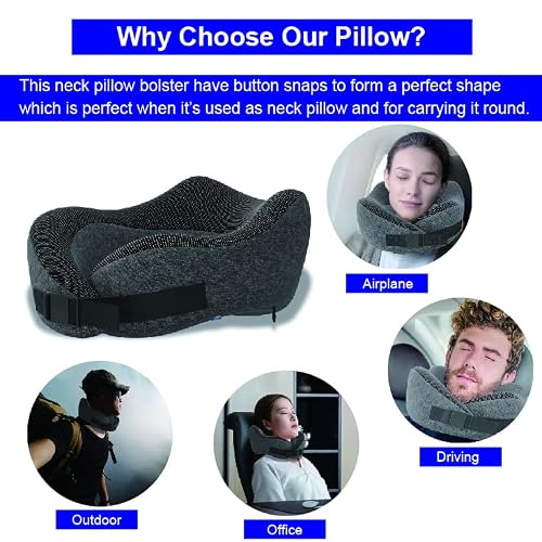 Zoylee Travel Pillow For Airplane,100% Pure Memory Foam Neck Pillow For Traveling Home And Office,Washable&Breathable Cover Portable Plane Accessories,Best For Neck Chin Support(Dark Gray) #TOP1
