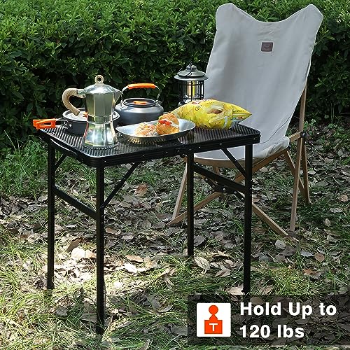 JOUYEK Camping Table, 2x1.3 FT Portable Folding Grill Table, Lightweight Height Adjustable Metal Tables with Mesh Desktop and Mesh Bag, Outdoor Tables for Camping, Picnic, Beach and BBQ, Black - Thumbnail 7