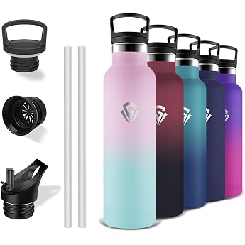 Grsta Thermos Flask 500 ml Stainless Steel Drinking Bottle with Straw BPA-Free Leak-Proof Double-Walled Water Bottle for School Camping Office Travel