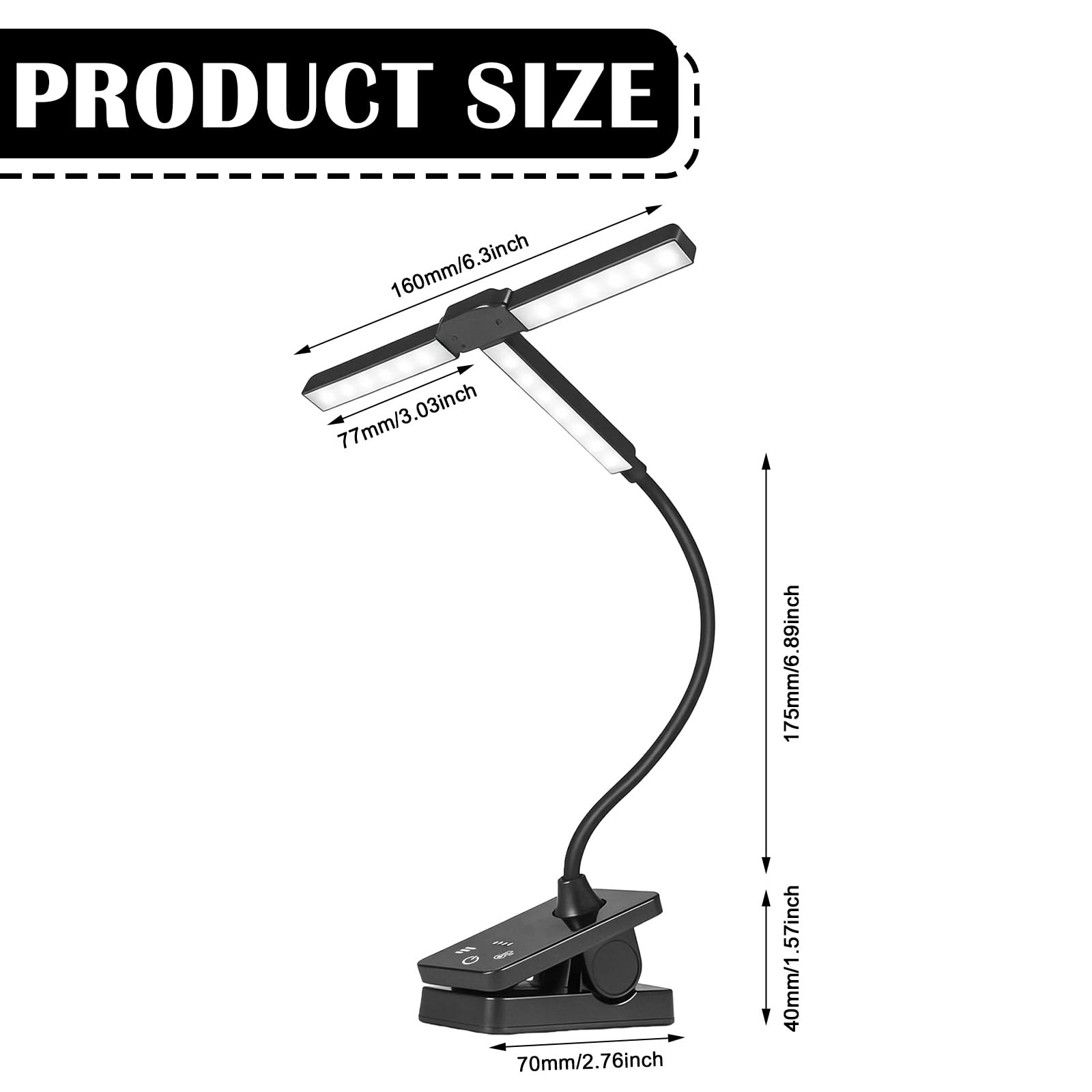 GBKDQQ 3 Kopf Notenpultleuchte Mit Clip: Dimmbar Klavierlampe Faltbar, Flexible USB-C Wiederaufladbar, Superhell 57 LEDs, 4 Farben x 12 Helligkeit, für Lesen und Musiknotenbeleuchtung