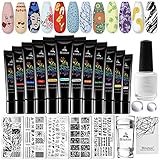 Biutee Nail Stamping Plates Kits 12pcs Nail Stamping Polish Gel 5 Templates 1Nail Scraper 1 Anti-ove
