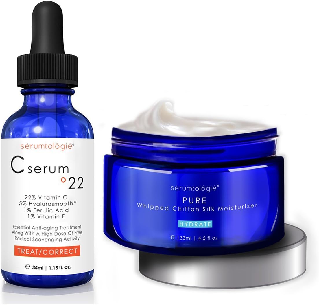 Serumtologie C Serum 22% Pure Vitamin C Skin Serum with Hyaluronic Acid & Ferulic Acid - 1.15 Fl Oz - for Face - Anti-Aging, Brightening, Dark Spots, Fine Lines, Wrinkles - Unisex