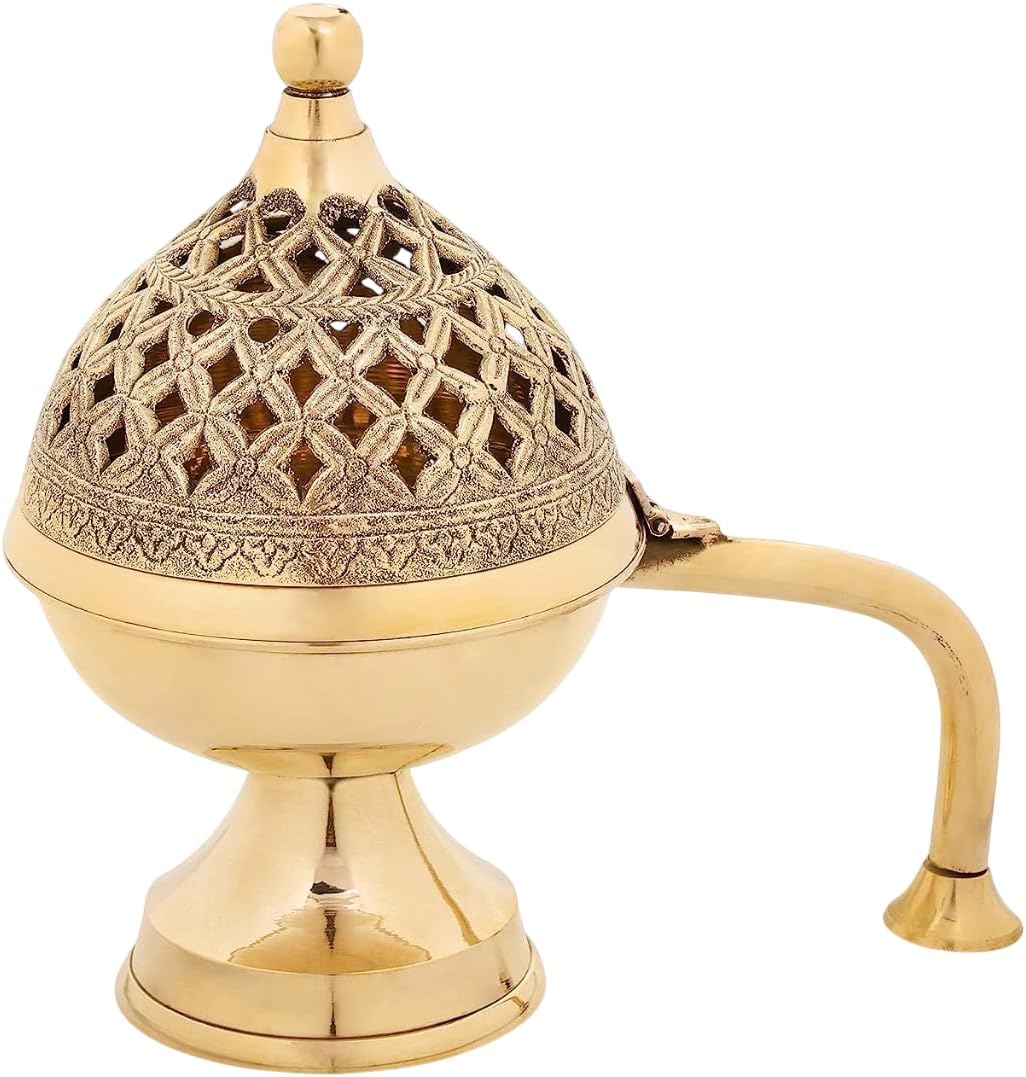 Brass Loban Burner Dhoop Dani Aarti Stand – Decorative Incense Holder for Sambrani, Bakhoor & Pooja Rituals – 4.5 Inch, 230g