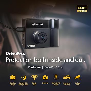 Transcend DrivePro 550 128GB Dual Lens Dashcam, Wi-Fi, GPS, Night Vision
