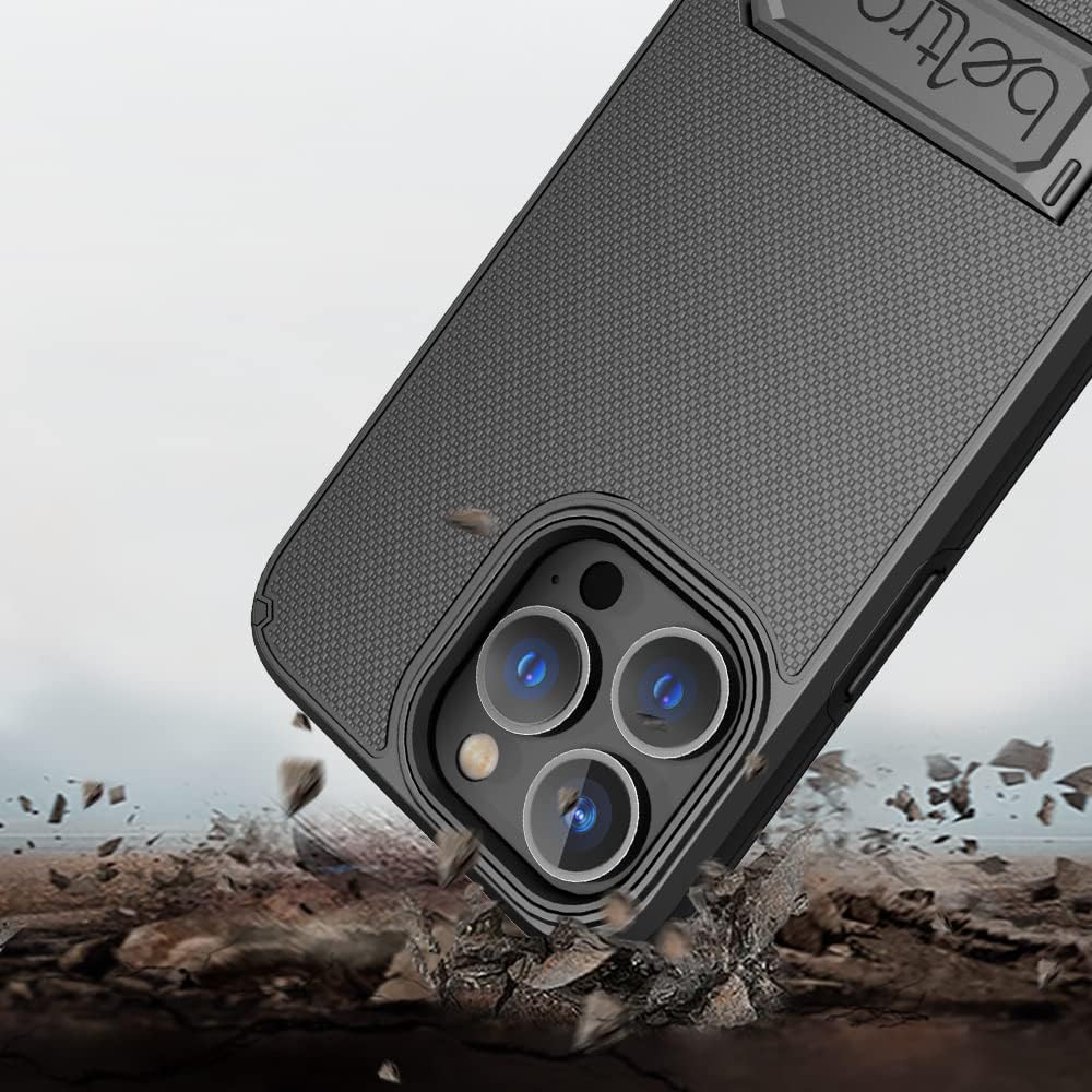 BELTRON Case Holster Combo for iPhone 13/14 Pro, Slim Protective Full Body Grip Case & Swivel Belt Clip 3 in 1 Combo with Kickstand/Card Holder - Image 9