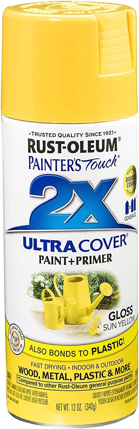 Rust-Oleum 249092 Painter's Touch 2X Ultra Cover Spray Paint, 12 oz, Gloss Sun Yellow