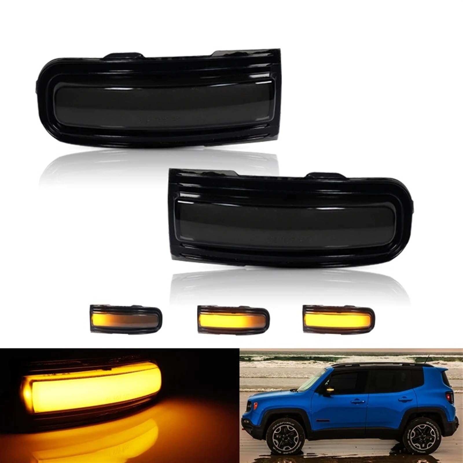 FFOCCO Intermitentes Dinamicos LED Para Jeep Para Renega 2015-2022 Ámbar Amarillo Secuencial Flash Espejo Retrovisor Señal Giro Intermitente Montaje Luz 12V
