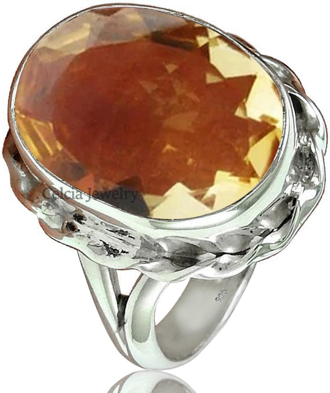 Genuine Citrine Yellow Gemstone Oval Ring, Solid 925 Sterling Silver Statement Ring, Unique Wedding Gifts for Her, Best November Birthstone Ring (citrine, Size 8.5)
