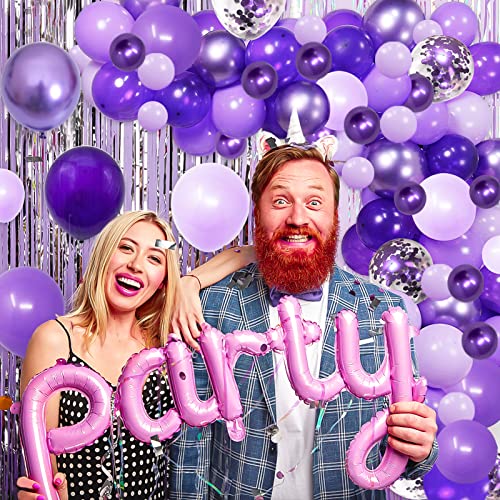 Purple Shades Balloons Garland Arch Kit-128Pcs 5” 12” Dark Pastel Light Metallic Confetti Purple Balloons Arch Set For Purple Wedding Birthday Baby Shower Graduation Party Decorations #TOP5