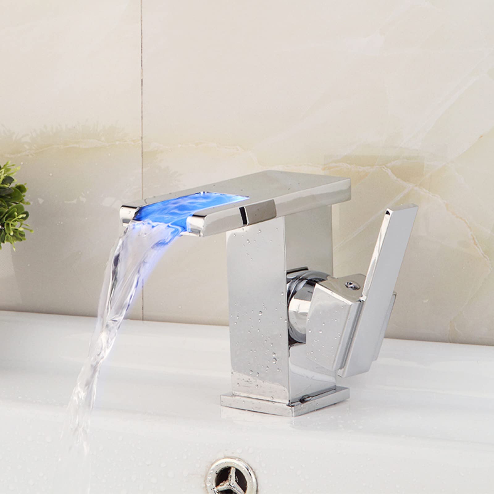 Mitigeur pour lavabo cascade LED haut de gamme avec corps en laiton robuste chromé en L - 8