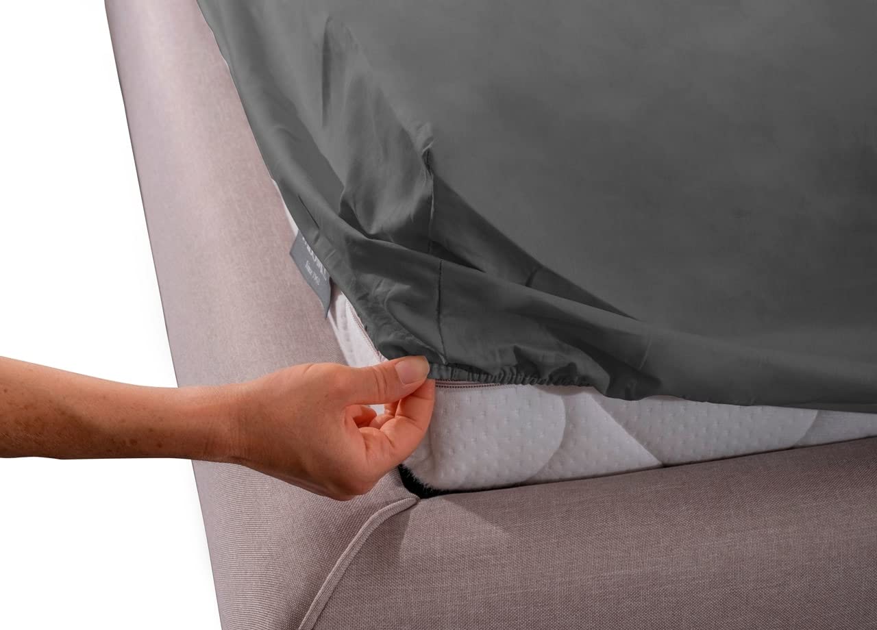 BIANCHERIAWEBFitted Sheet 100% Cotton Plain Colour Lead Double Bed