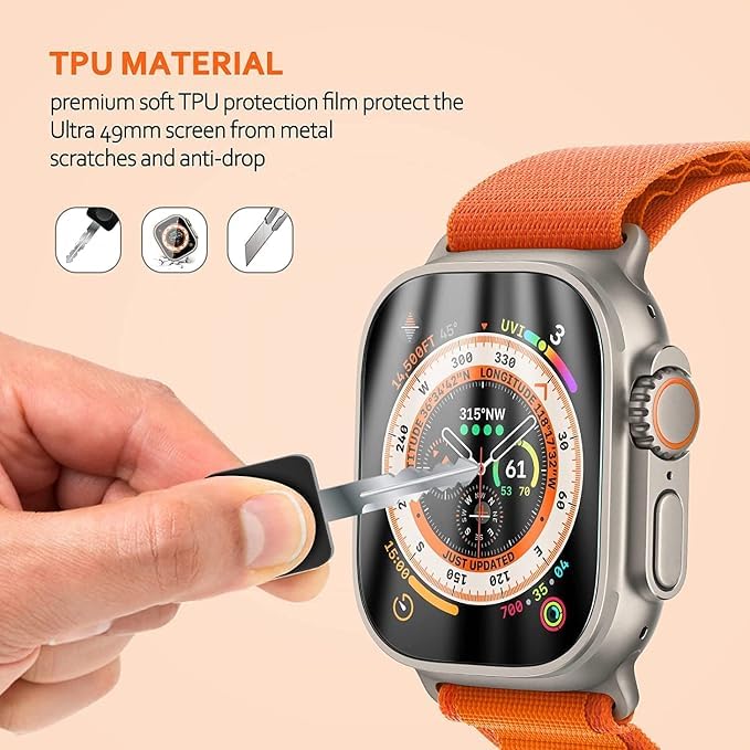 Image of BLACKSHEEP 2 Pack Membrane For Apple Watch Ultra /Ultra 2 / Ultra 3 (49mm) Full Screen Coverage Flexible Watch Screen Protector with Easy Installation Kit