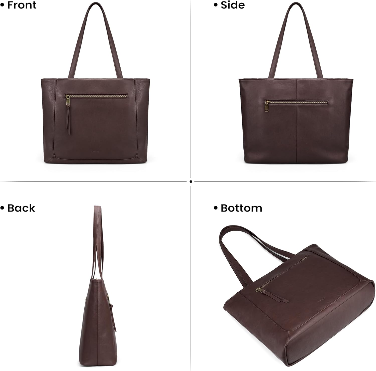 befen Genuine Leather Tote Bag for Women, Work Purse with Zipper and 15.6" Compartment - Image 7