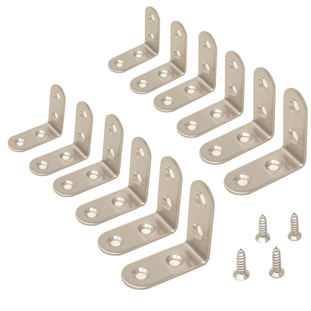 Corner Brace yueton 1-9/16 inch X 1-9/16 inch Stainless Steel Right Angle Bracket Fastener 12 Pieces with Screws