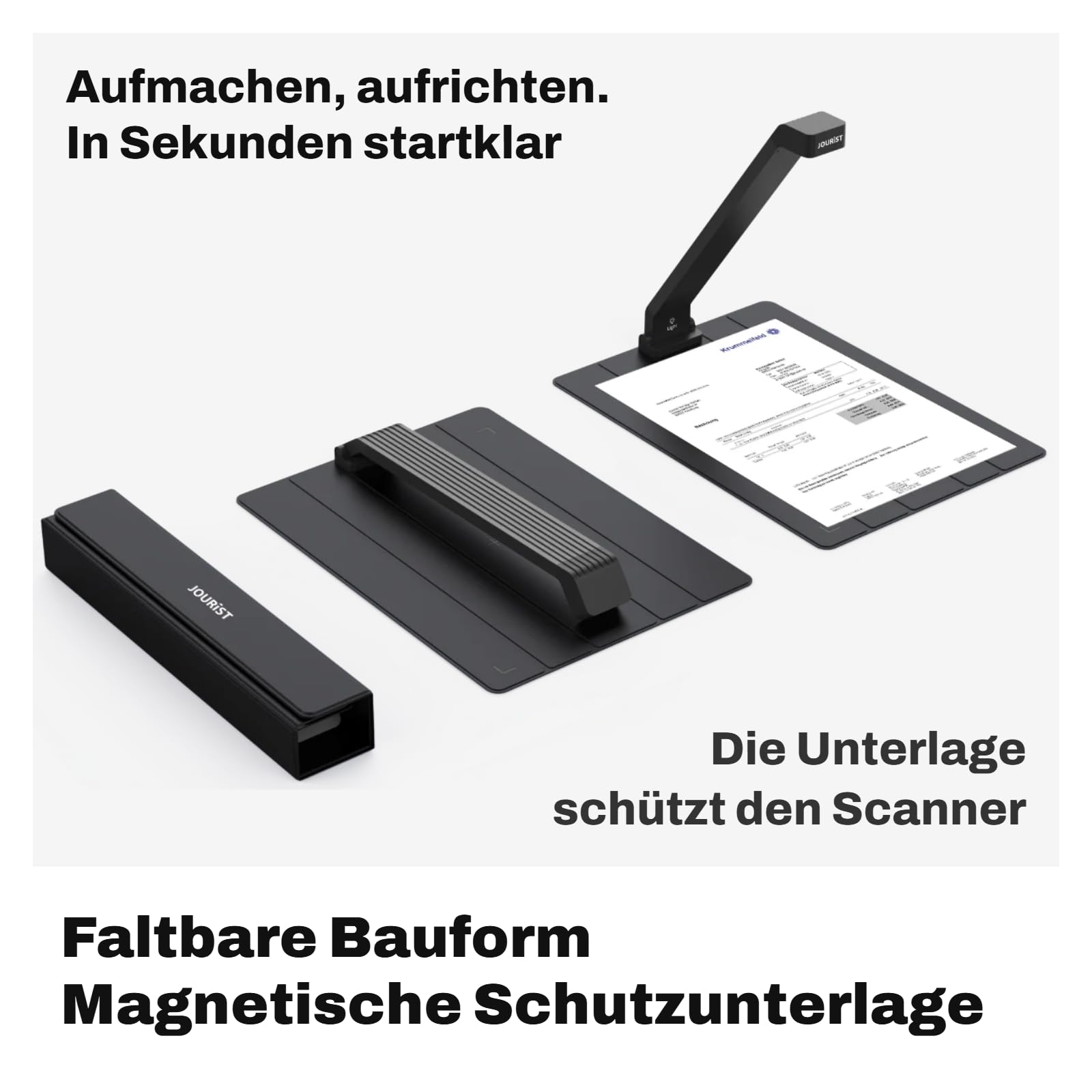 JOURIST ScanFellow DS130 Dokumentenscanner mobil & faltbar – Aufsicht-Scanner für Dokumente bis A4 | 13 MP, OCR, durchsuchbare PDF | 100% offline (DSGVO) | Windows, Mac, Chromebook, Linux