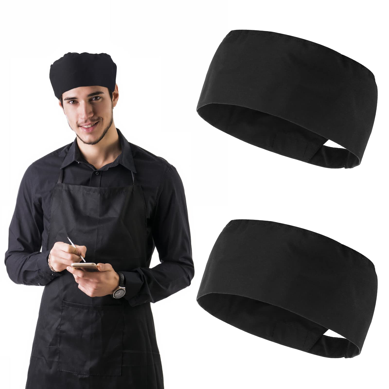 2Pcs Unisex Chef Hats Kitchen Cooking Food Service Caps With Adjustable Breathable Mesh Top