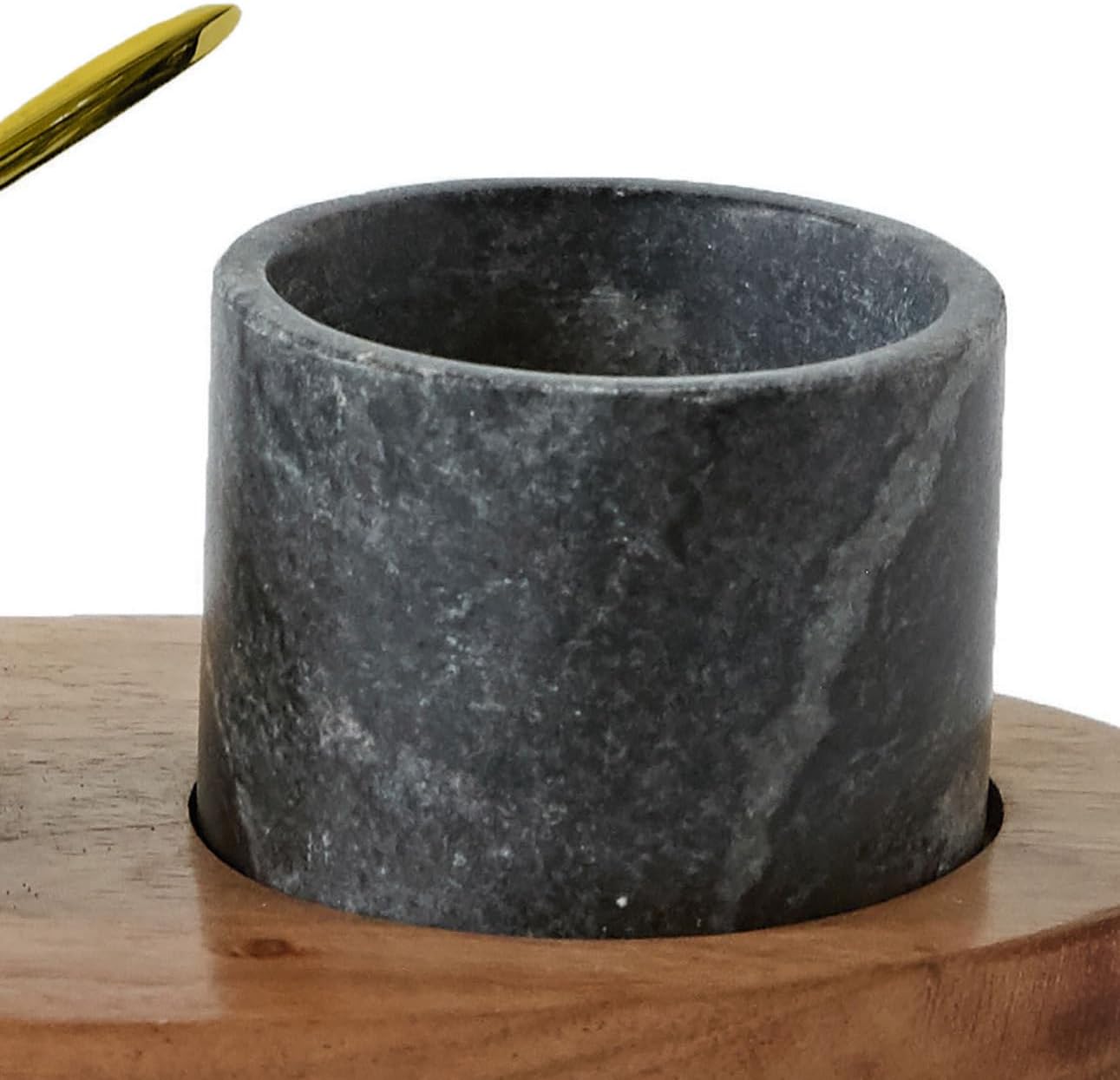 Creative Co-Op 2 Marble Bowls on Mango Wood Base with Salt Spoon