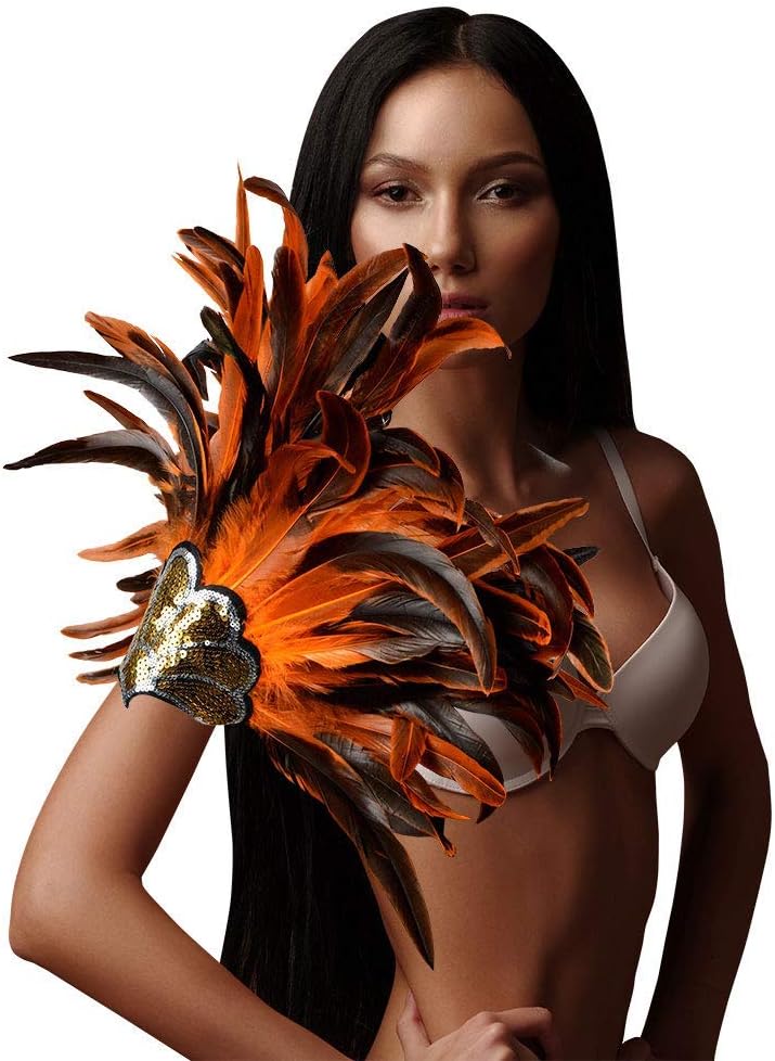 HOMELEX Women's Black Feather Headband Carnival Headpiece Pageant Headband 1920s Flapper Headband (Orange-1)