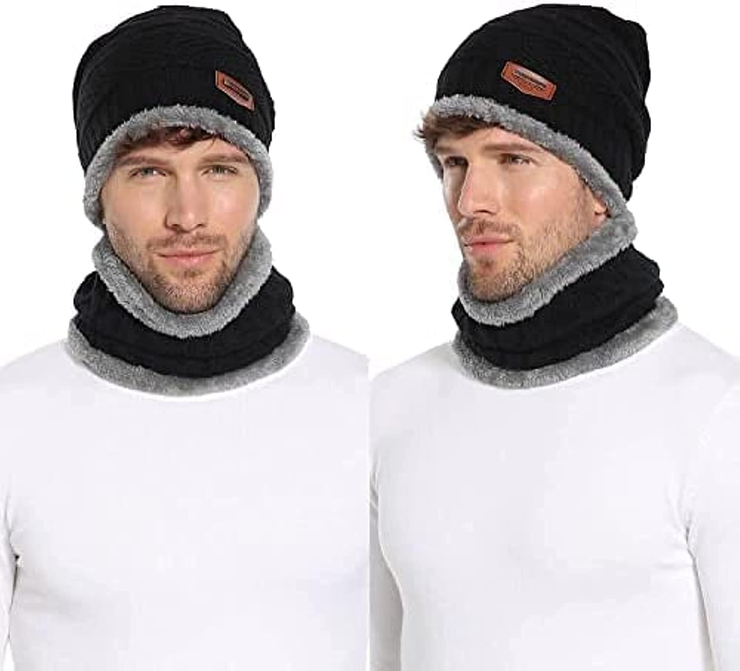 VANSHORA Winter Woolen Beanie Cap And Muffler Scarf Set For Men Women | Ultra Soft Acrylic Knit Skull Cap With Faux Fur Lining | Warm Unisex Winter Combo 2