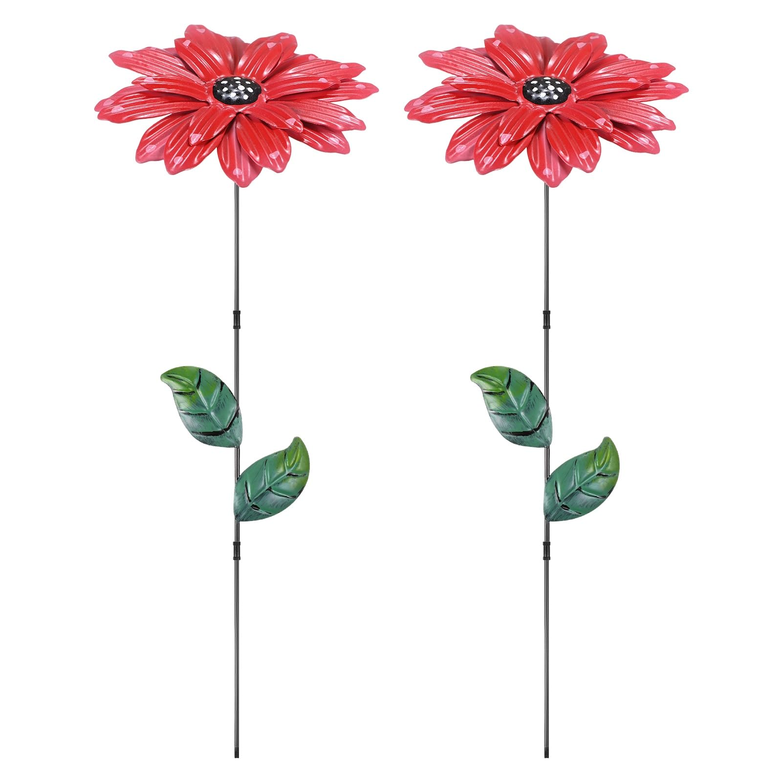 M METERXITY 2 Pack Large Flower Garden Decor Stakes, 13 Inch Waterproof Metal Garden Stakes Spring Decorative for Indoor/Outdoor/Lawn/Flower Pot/Bed/Bouquets/Patio/Terrace/Home Decor [Red]