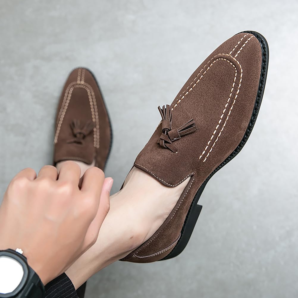 Los Hombres De Gamuza Zapatillas Mocasines Zapatos De Vestir con Borla Pisos Slip-On Prom Loafer