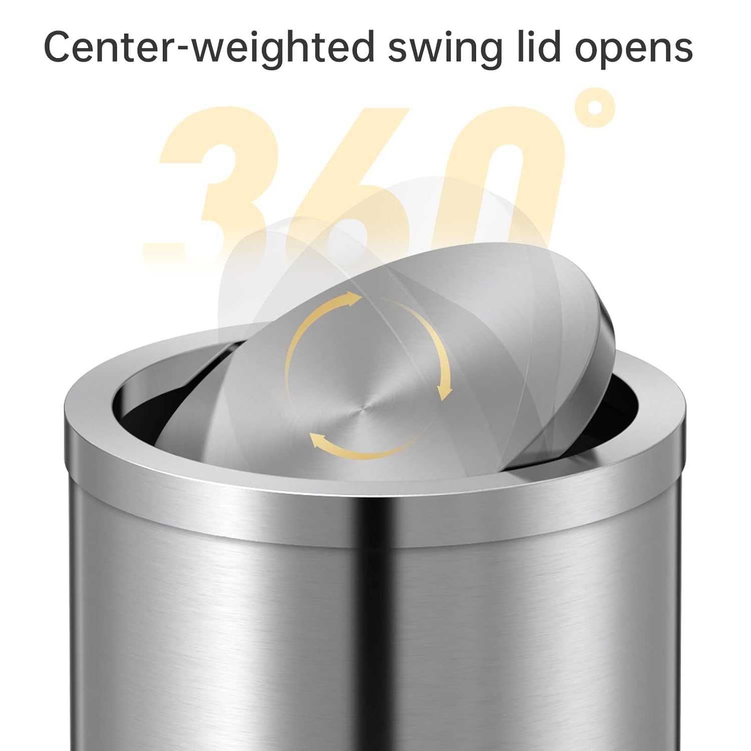 Mbillion Petite poubelle avec couvercle basculant de 15 litres, mini poubelle cylindrique en acier inoxydable pour la maison et le bureau, pour le sol et le bureau (argent brossé)