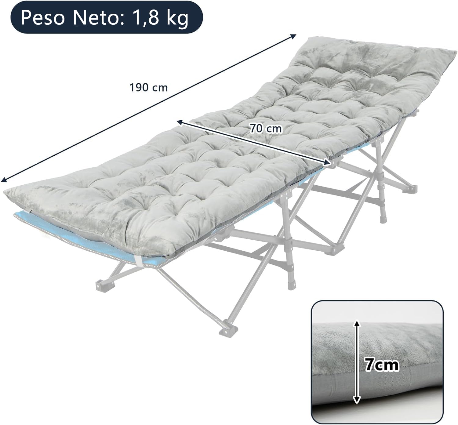GYMAX Cojín para Tumbona 190 x 70 cm, Esterilla para Dormir con 4 Correas de Sujeción, Colchoneta de Tumbona Ligera, Colchoneta para Dormir para Senderismo, Mochileros y Viajes