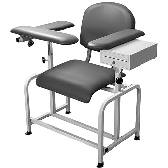كرسي Helsevesen Blood Draw ، كرسي مريح مبطن بالدم مع درج ، كرسي عيادة مع مقعد مبطن ناعم ، كرسي Phlebotomy مع مسند ذراع قابل للتعديل ، رمادي
