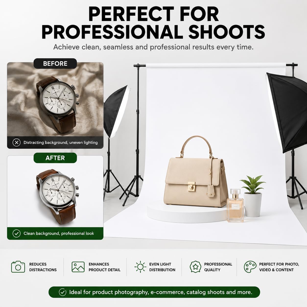 Boltove® 6x9 Ft White Photography Backdrop with Rod Pocket | Wrinkle-Resistant Polyester Background for Photo Studio, Video Production, YouTube, Product Photography & Events | Stand Not Included 4