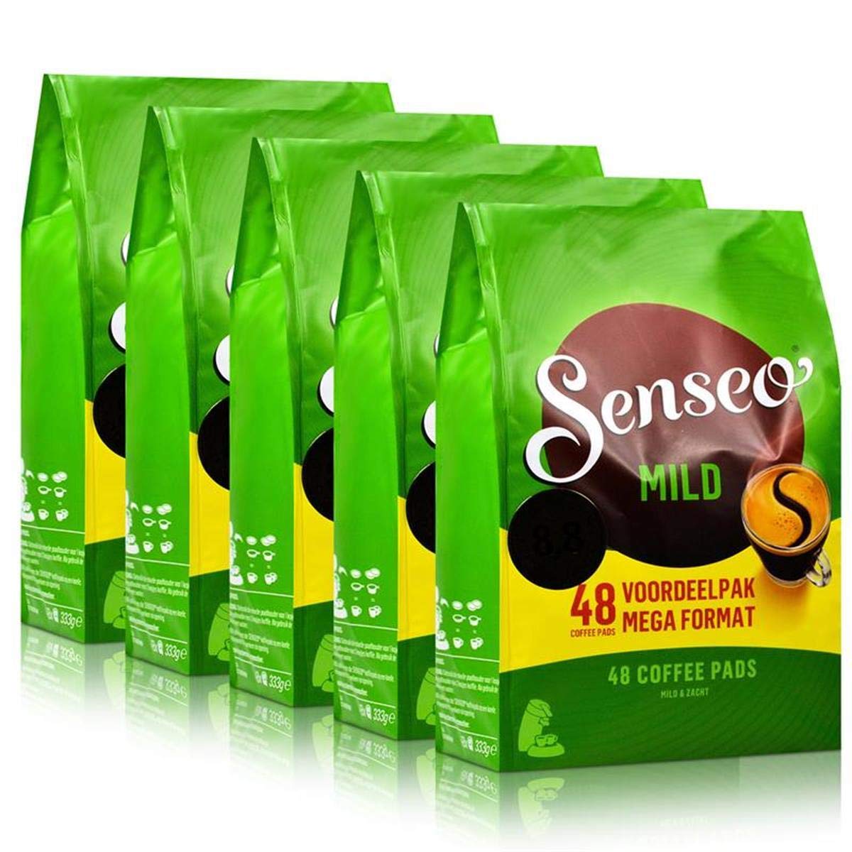Senseo Kapsułki do kawy Mild Roast, delikatny i aksamitnie miękki smak, kawa, nowy design, 5 szt. w opakowaniu, 5 x 48 saszetek