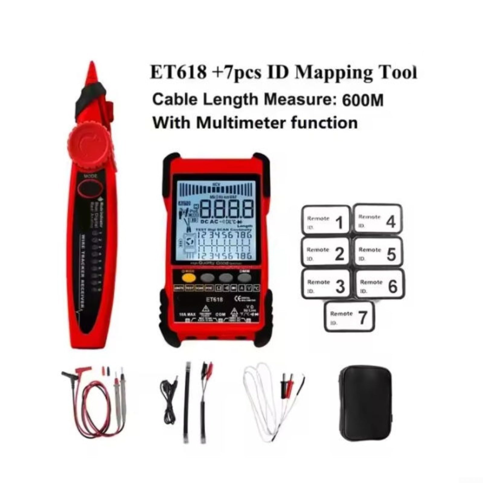 Netzwerk Kabeltester Mit Multimeter 600M Kabellaengenmessung für poe Test NCV Erkennung Digitales Trace Fuer LAN Telefon BNC Koaxial Kabel Schwarz Fuer IT Installation Werkstatt Gebaeudetechnik