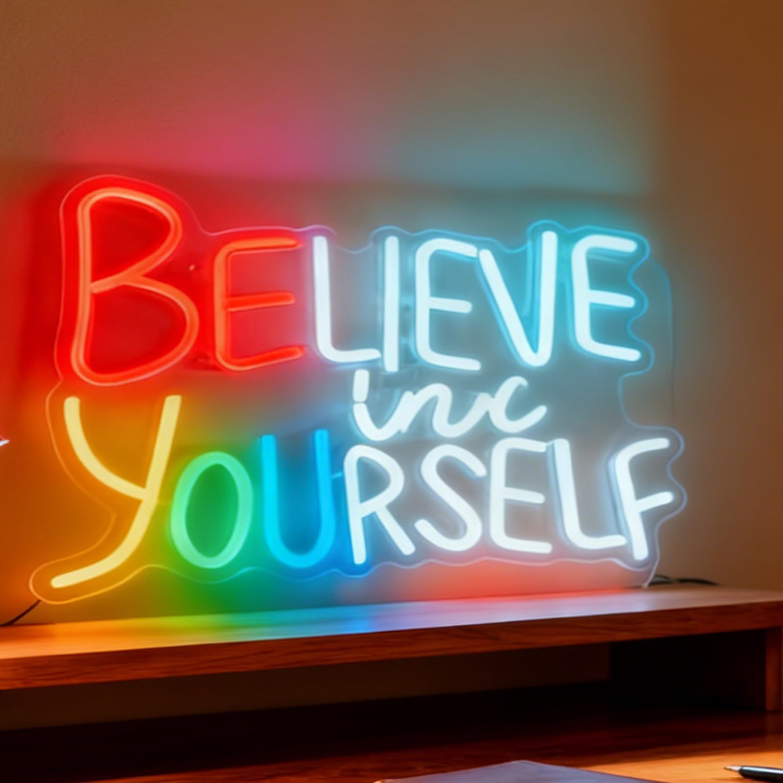 Believe in Yourself LED Neon Sign, USB Powered Dimmable Decorative Neon Light Home Bedroom Office Classroom Wall Table Decor Motivational Gift 15.7 x 11.4 In