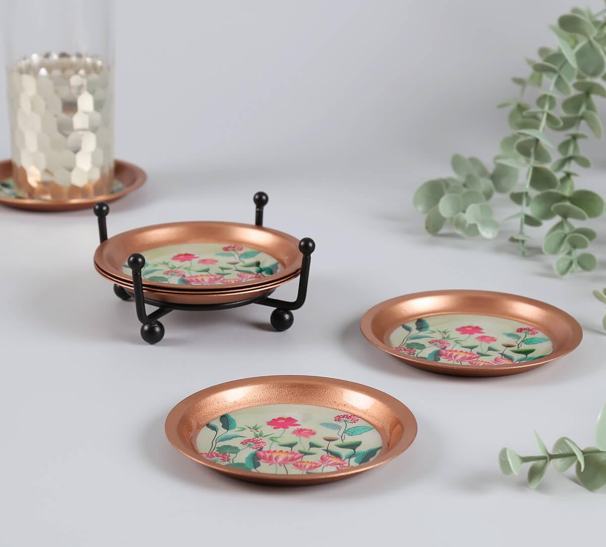 India Circus by Krsnaa Mehta Whorls of Trefoil Designer Iron Coaster for Tea Cups Coffee Mugs and Glasses Set of 6