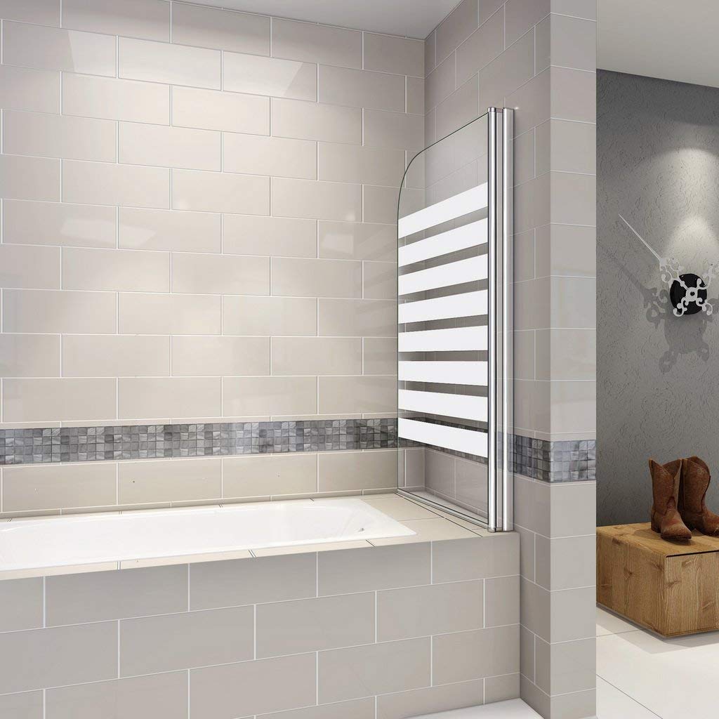 Badewannenaufsatz 80x140cm Duschabtrennung Duschwand für Badewanne 6mm Satiniert Nano Sicherheitsglas Querstreifen Rechts