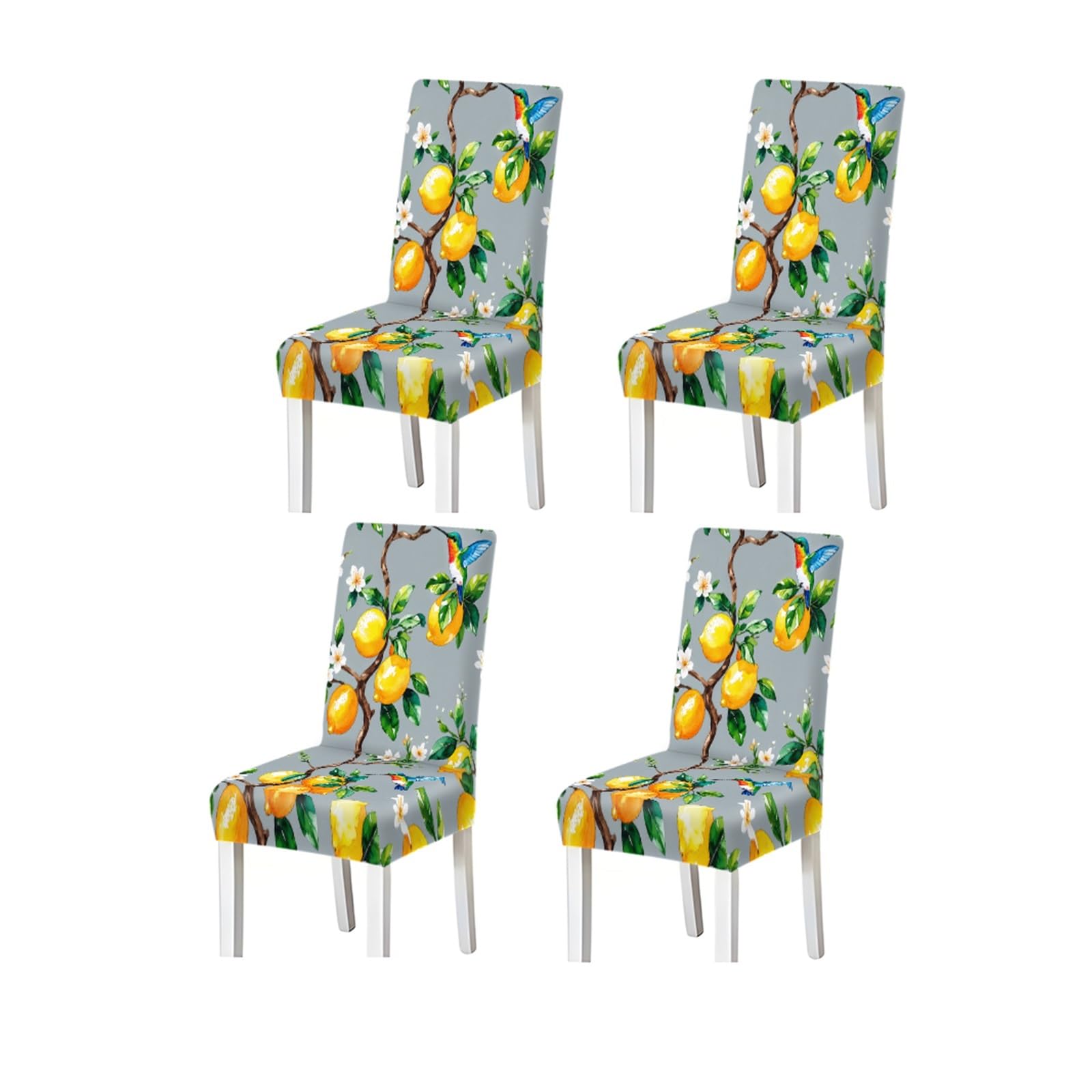 BOSUYBN Lemon & Hummingbird Print Stretch Dining Chair Covers, Set Of 2/4/6 Furniture Protectors for Home Dining Room(4PCSChair cover)