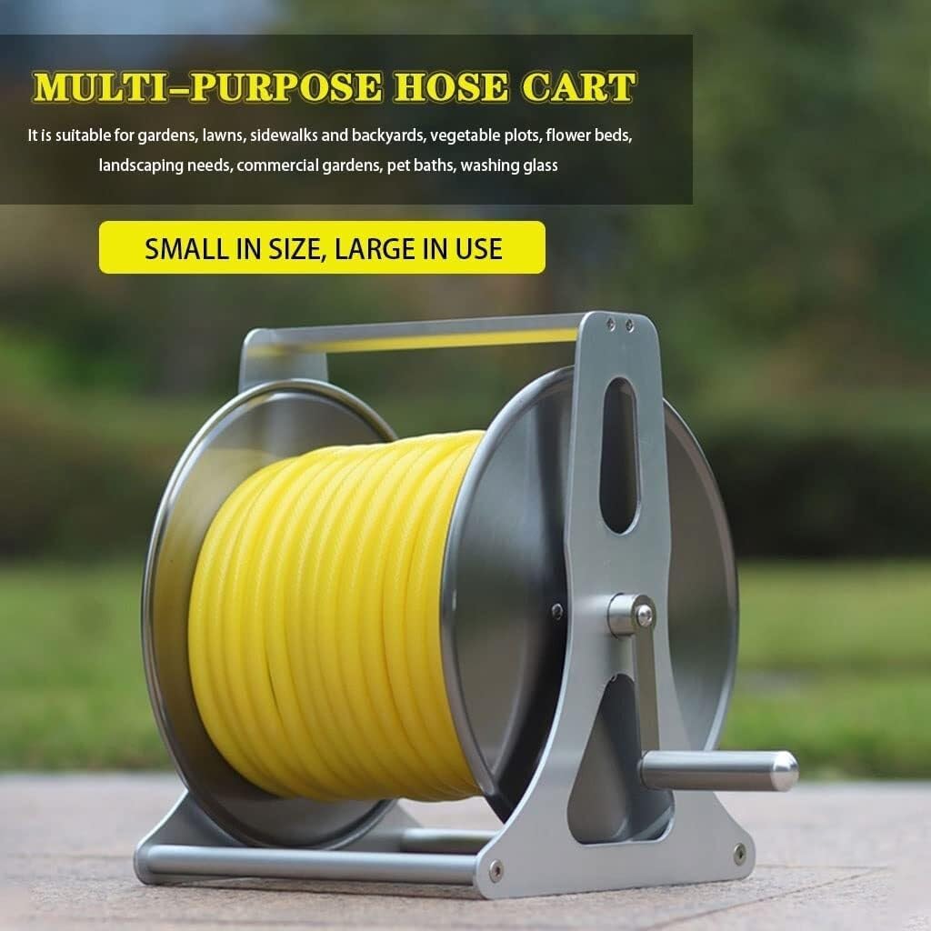 Hose Reel Cart with 20m PVC Hose, Stainless Steel Alloy Frame, 8 Water Spray Modes, Portable Garden Organizer, Ideal for Outdoor Use, Silver(Hose Cart+40m Pipe)