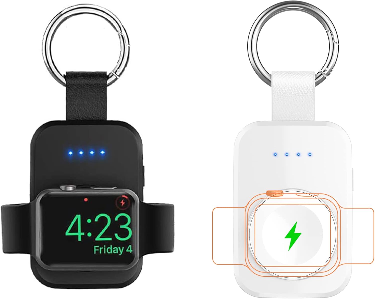 Portable Wireless Charger for Apple Watch, White and Black Keychain Extra Battery Power Bank Charger with USB Cable Compatible with Apple Watch Series 11 10 9 8 7 6 5 4 3 2 1