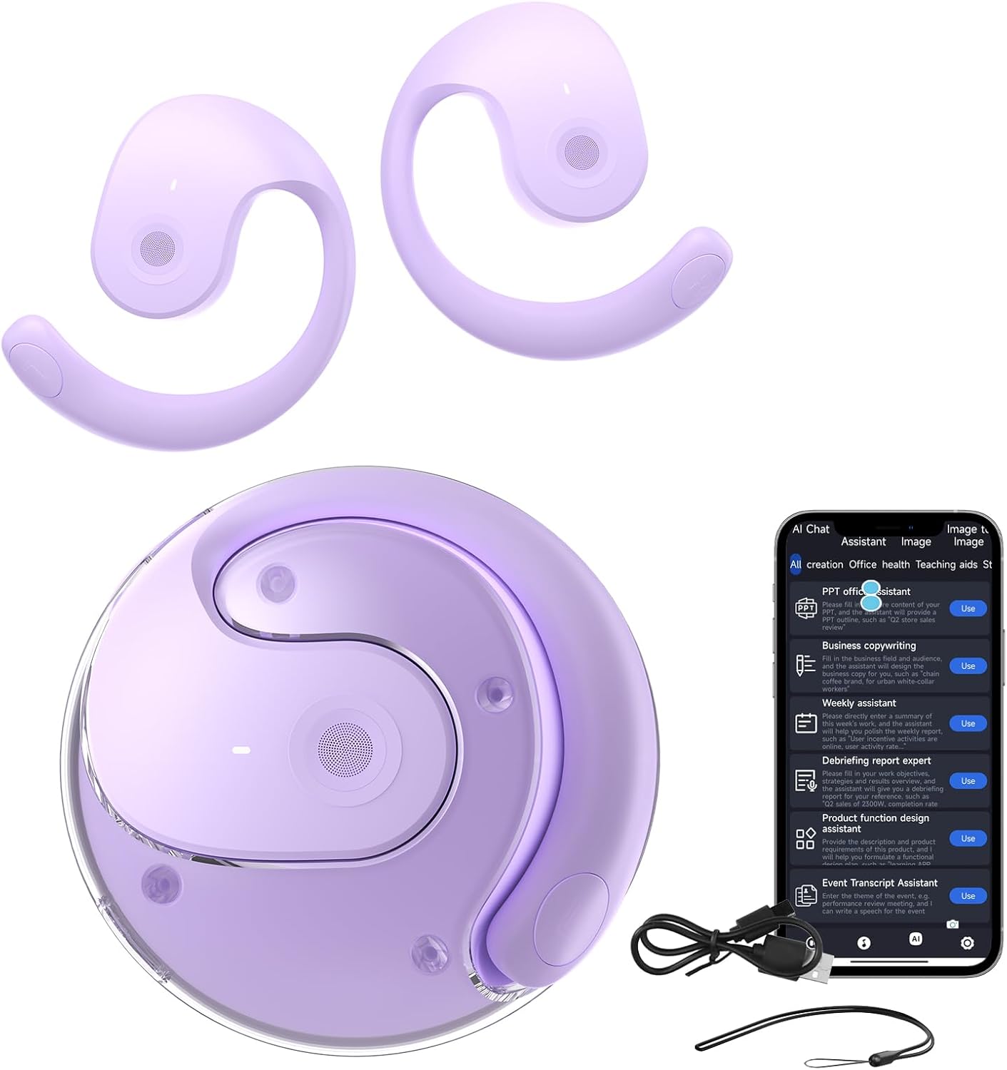 XINLINSHOE Translation Earbuds Real Time 144 Ai Headphones Language Translation 3 in 1 Audifonos Traductores Wireless Bluetooth 5.3 Hy-T26 Pro Language Translator for Travel and Business(Purple)