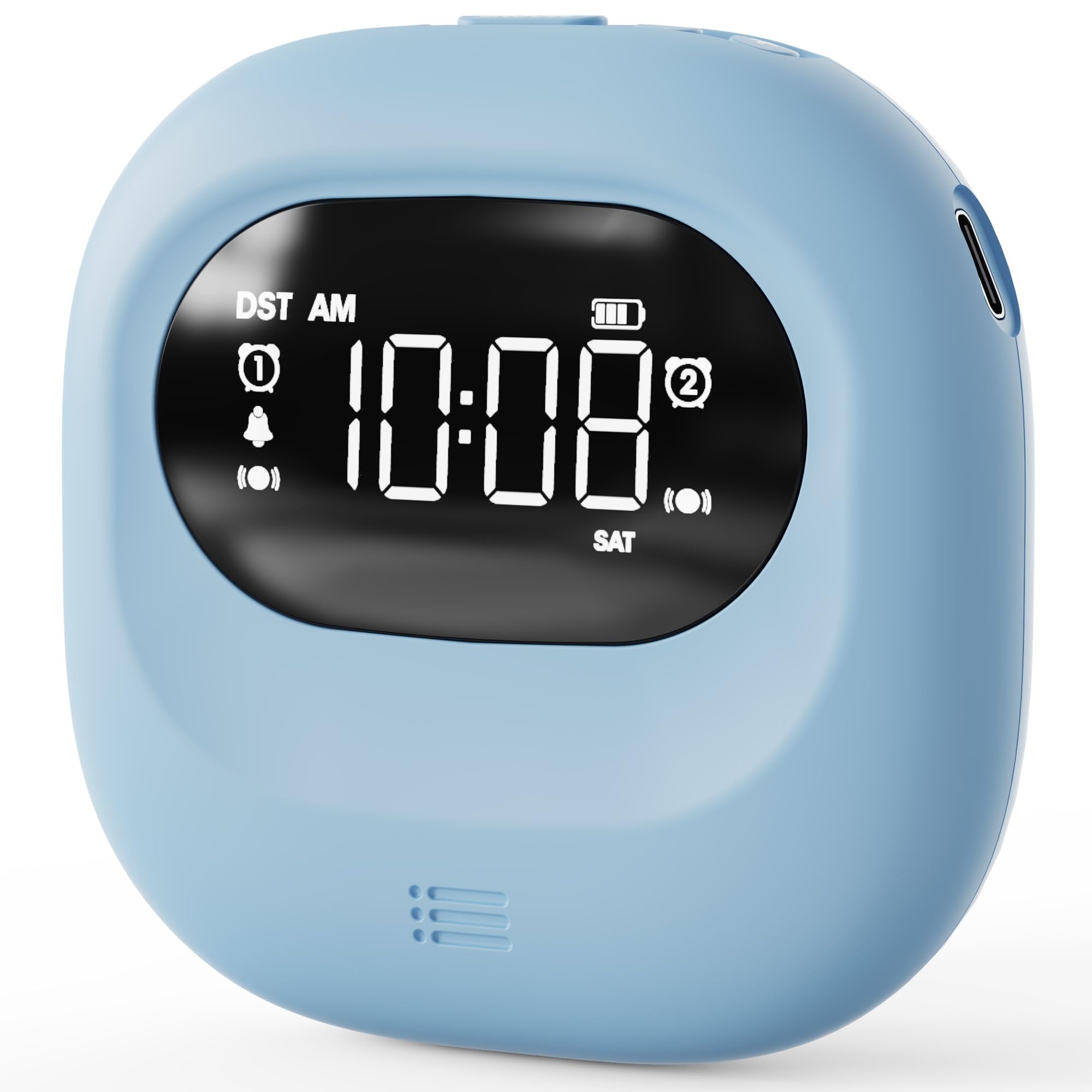 ROCAM Alarm Clock for Teenagers Powered by Rechargeable Battery, Vibrating Alarm Clock for Heavy Sleepers and Deaf People, Rechargeable Clock for Travel with Type-C Charging Port, 3000mAH
