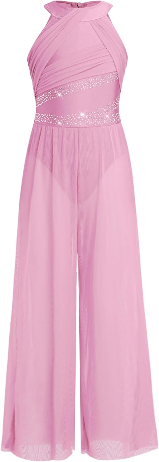 JEYPINMI Girls Lyrical Dance Jumpsuit Figure Ice Skating Jumpsuit
