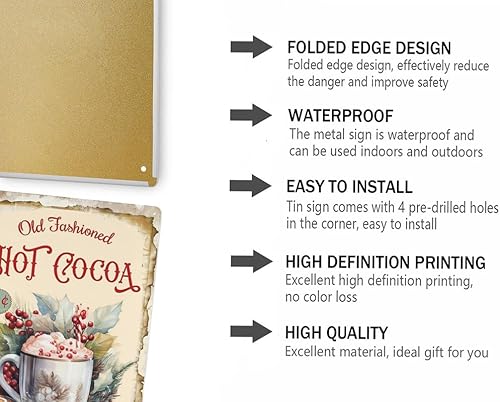 Placa de metal con diseño de cacao caliente de estilo antiguo, servidos aquí, vintage, Navidad, para el hogar, bar, cafetería, cafetería, cocina, 8