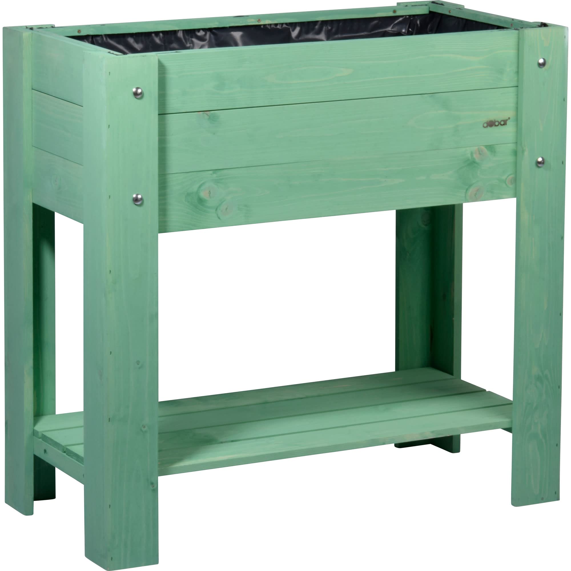 dobar 58292FSCe – Elegante bancal Alto Urban con Superficie de Almacenamiento – Bancal Elevado para Verduras con lámina – Jardinera Verde Menta para balcón, jardín y terraza