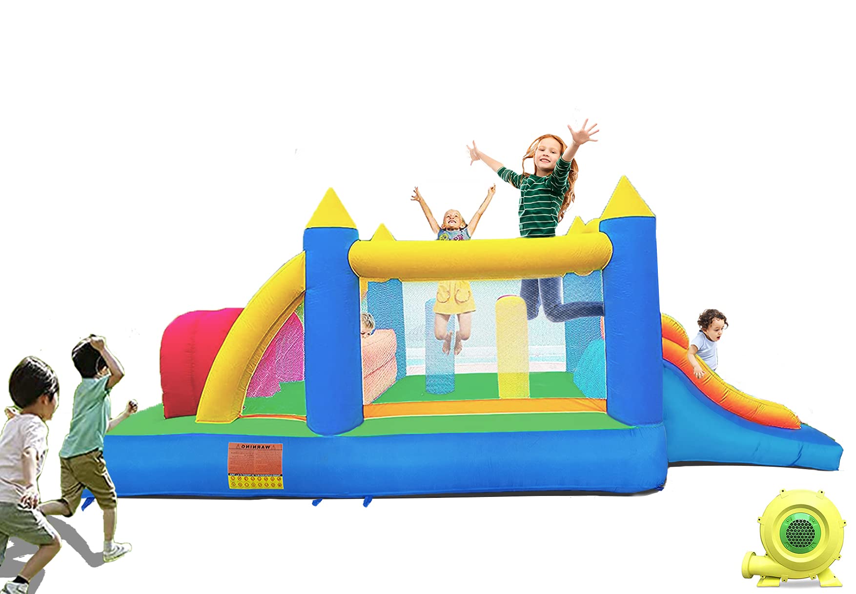 HuaKastro 16x7.8FT Kids Inflatable Bounce House with Dual Racing Slides, Crawl Tunnels, Climbing, Obstacles, Jumping All in One Castle Great for Children's Outdoor Party 