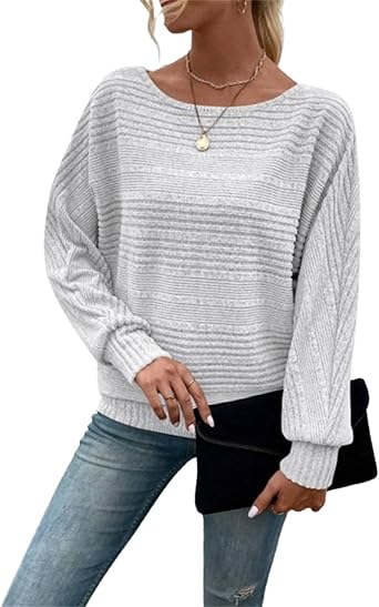 Womens Soft Solid Batwing Sleeve Pullover Long Sleeve Top, Casual Round Neck Pullover Top